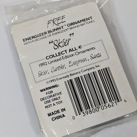 Vintage 1992 'Skier' Energizer Bunny Clear Christmas Ornament NEW - Picture 2 of 2